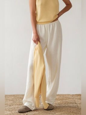 Donni The Linen Simple Pant Crème Cream White Size XL